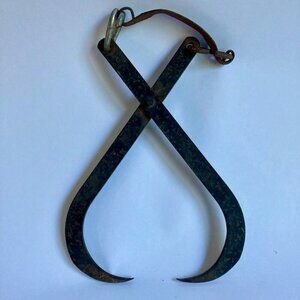 Antique 10" Cast Iron Ice Tongues Grabbing Tool Primitive Vintage